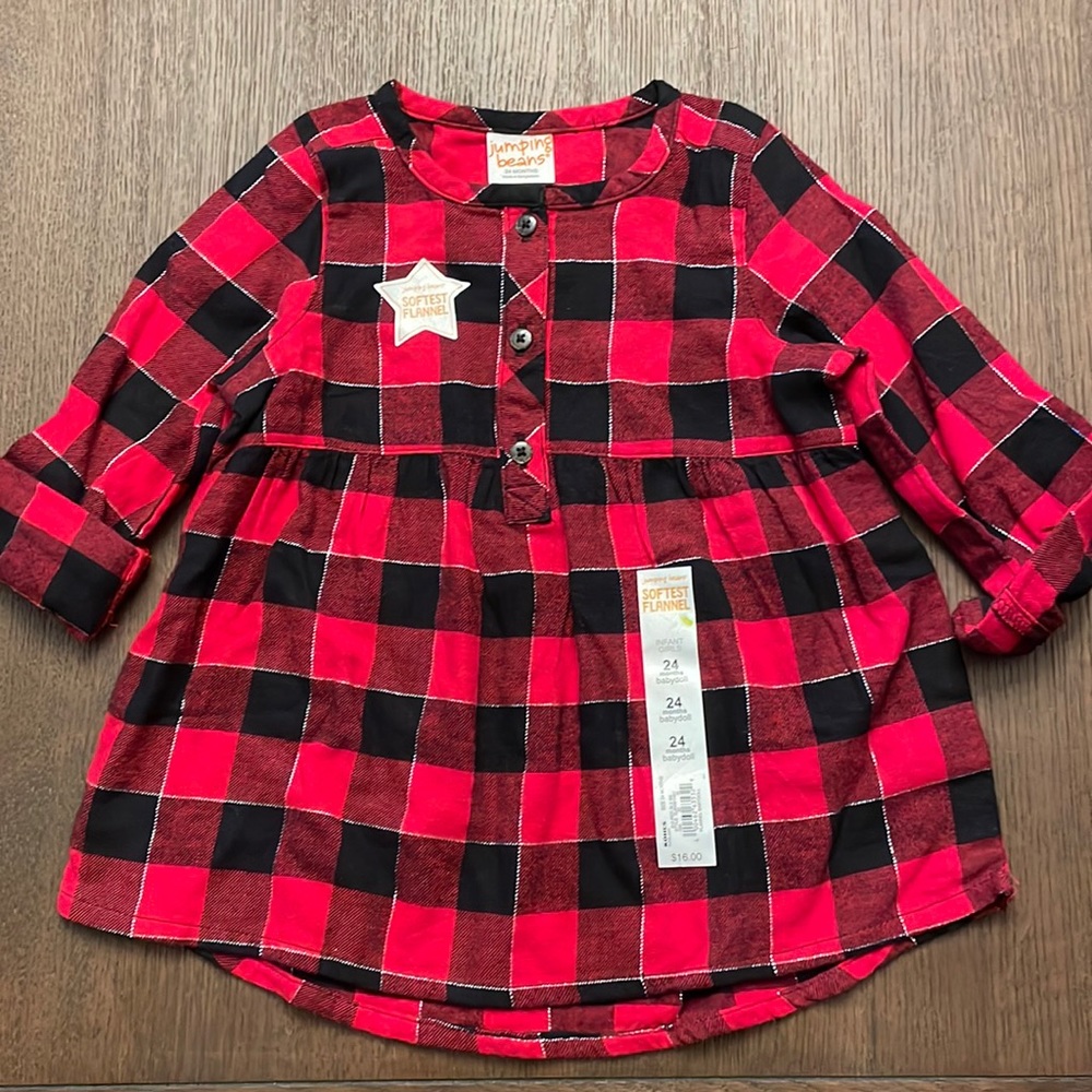 NWT Jumping Beans Softest Flannel Buffalo Plaid Babydoll Shirt 24m